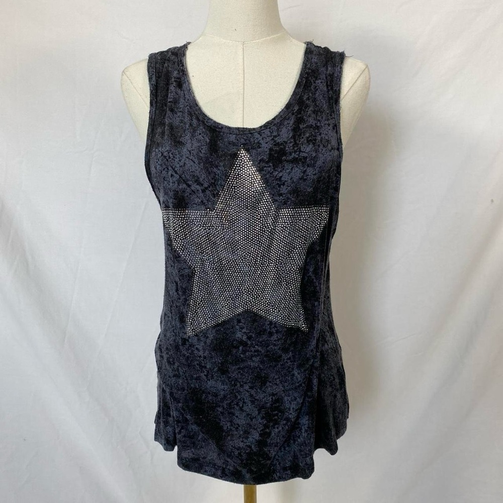 Vocal Black Velvet Tank Top with Rhinestone Star